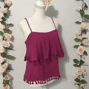 1.State Tassel Spaghetti Top